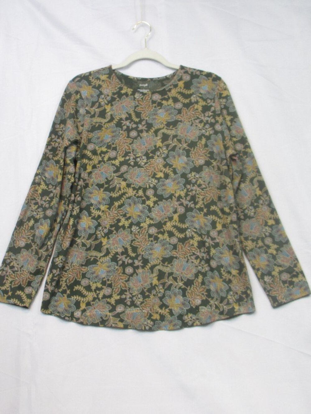 Pure Jill J Jill Brow Tan Fall Floral Pima Cotton Spandex Long Sleeve Top Medium